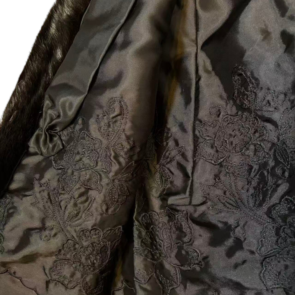SAGA MINK REAL FUR COAT JACKET MID-LENGTH BLACK SIZE XL FROM JAPAN