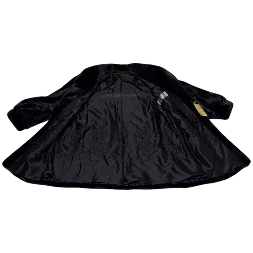 SAGA MINK REAL FUR COAT JACKET MID-LENGTH BLACK SIZE XL FROM JAPAN