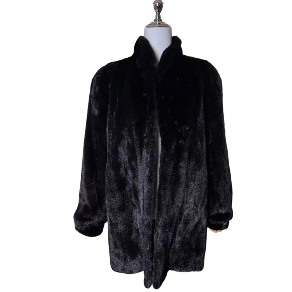 SAGA MINK SUPERB QUALITY MINK FUR COAT MID-LENGTH BLACK FROM JAPAN