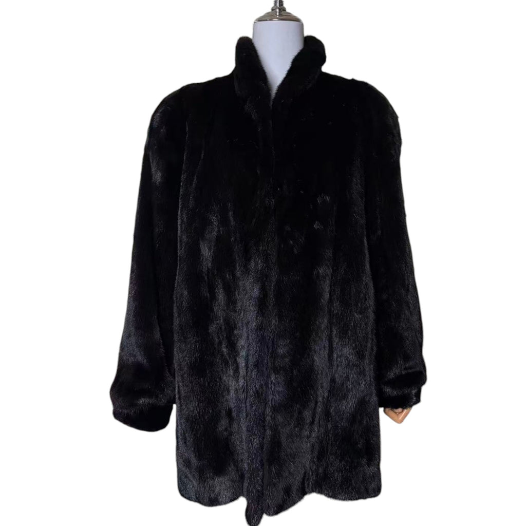 SAGA MINK SUPERB QUALITY MINK FUR COAT MID-LENGTH BLACK FROM JAPAN