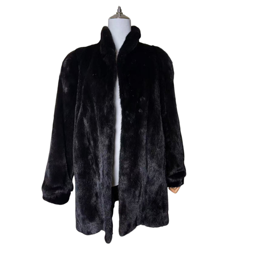SAGA MINK SUPERB QUALITY MINK FUR COAT MID-LENGTH BLACK FROM JAPAN