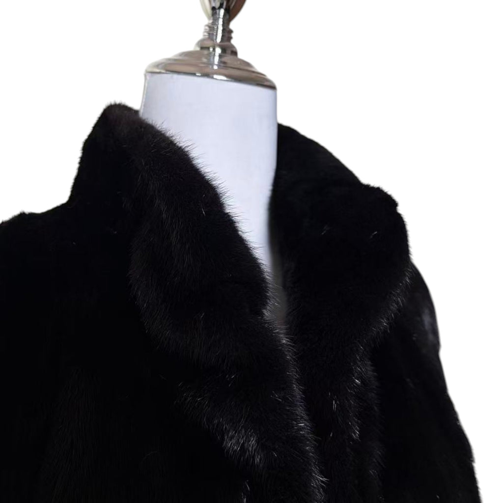 SAGA MINK SUPERB QUALITY MINK FUR COAT MID-LENGTH BLACK FROM JAPAN