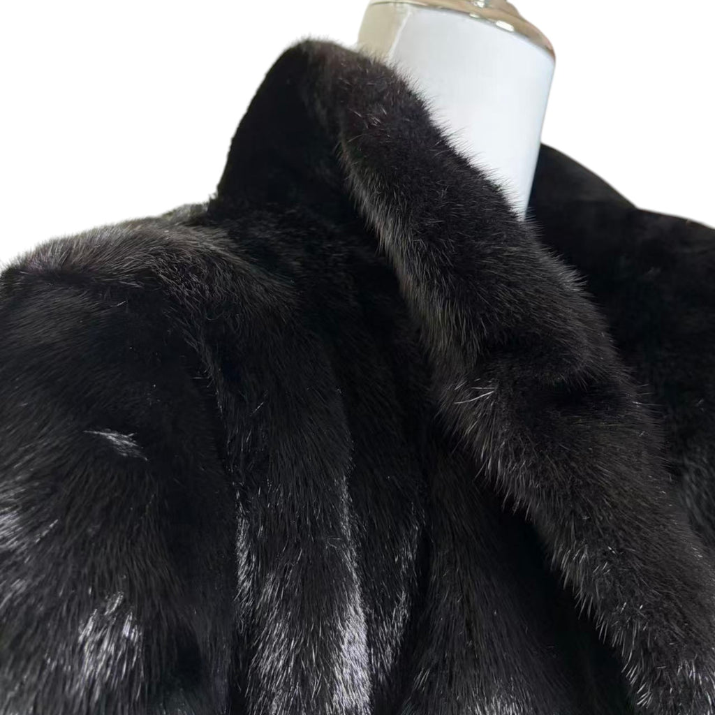 SAGA MINK SUPERB QUALITY MINK FUR COAT MID-LENGTH BLACK FROM JAPAN