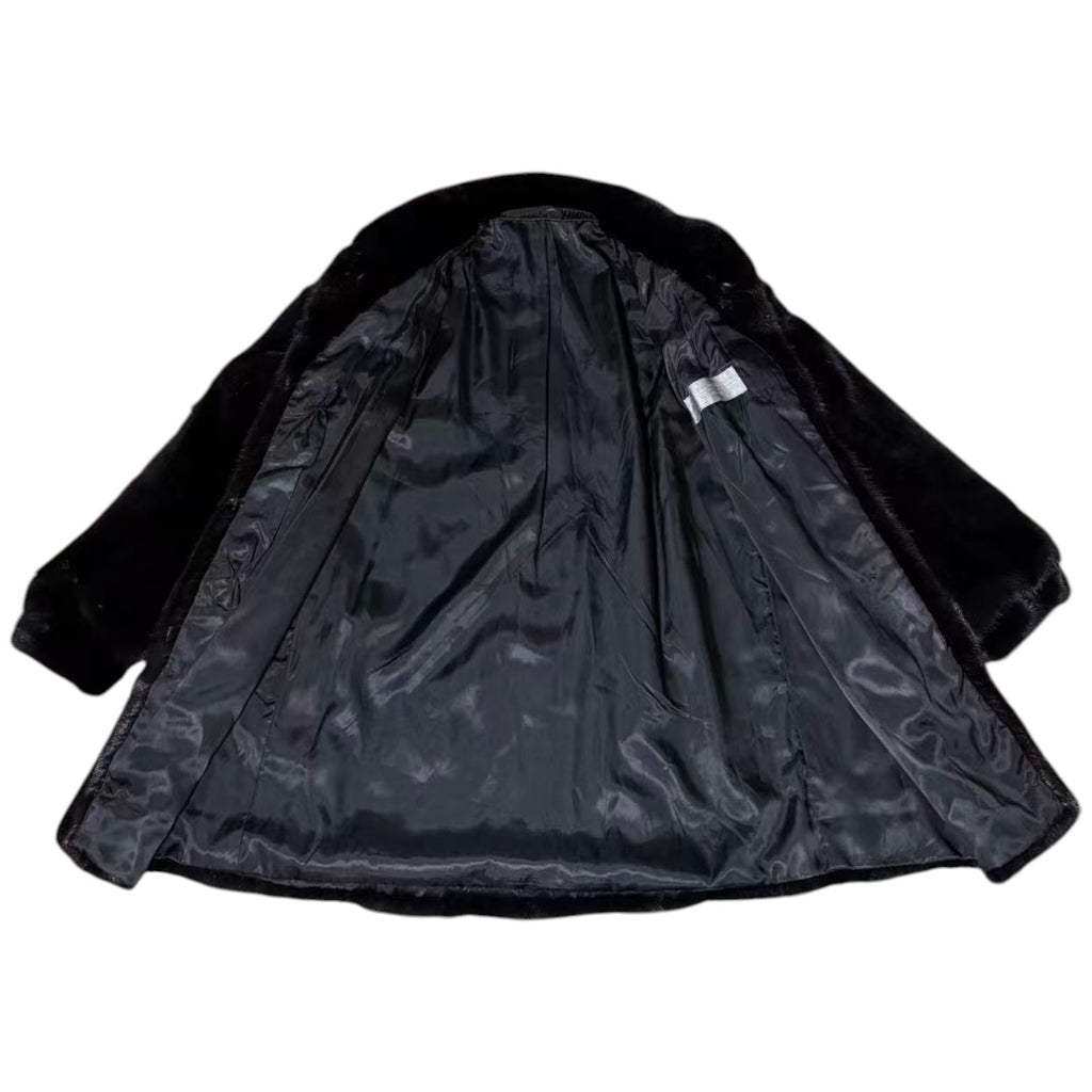 SAGA MINK SUPERB QUALITY MINK FUR COAT MID-LENGTH BLACK FROM JAPAN