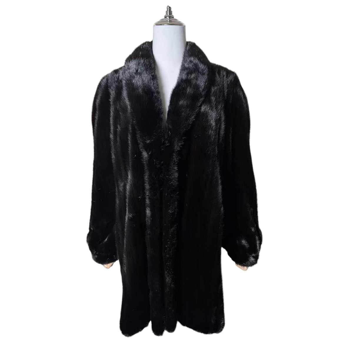 REAL MINK FUR COAT JACKET MID-LENGTH SHAWL COLLAR BLACK SIZE M FROM JAPAN
