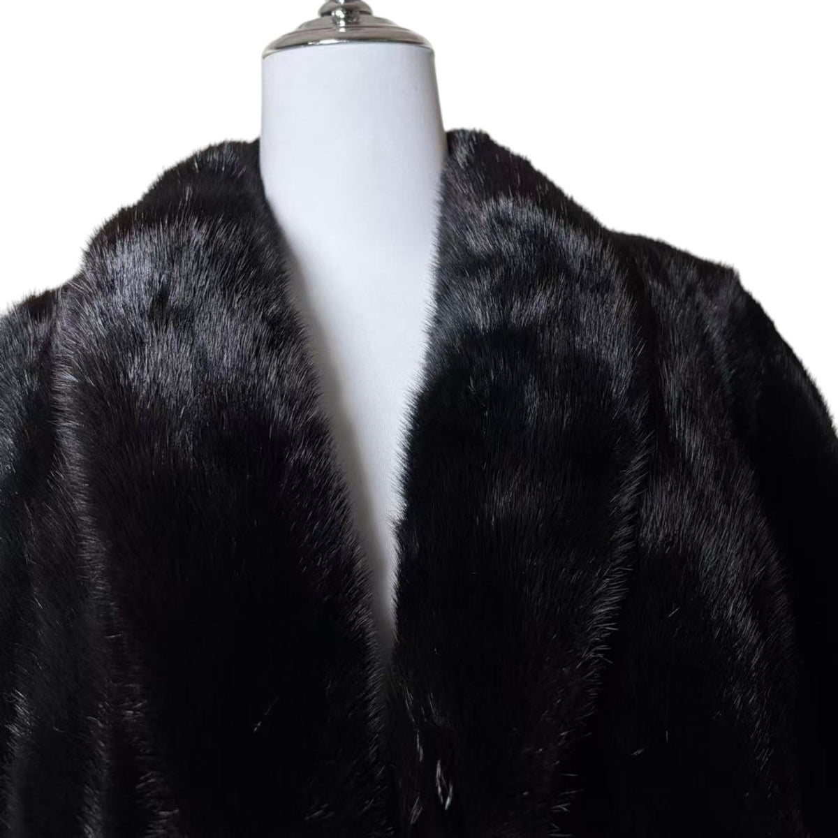 REAL MINK FUR COAT JACKET MID-LENGTH SHAWL COLLAR BLACK SIZE M FROM JAPAN