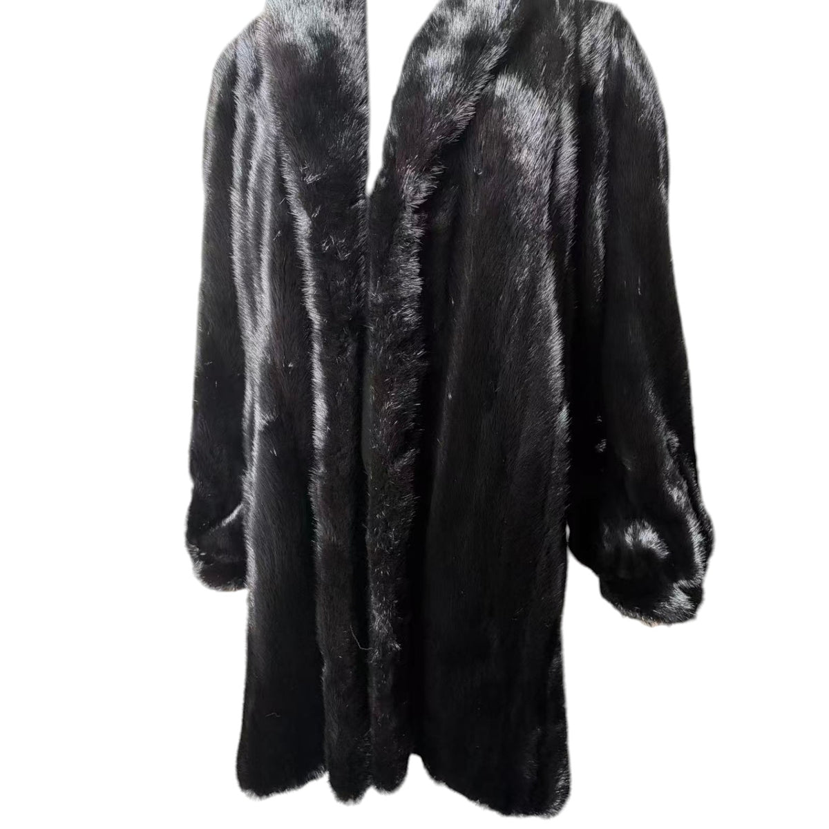 REAL MINK FUR COAT JACKET MID-LENGTH SHAWL COLLAR BLACK SIZE M FROM JAPAN