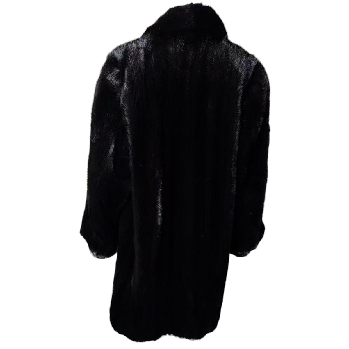 REAL MINK FUR COAT JACKET MID-LENGTH SHAWL COLLAR BLACK SIZE M FROM JAPAN