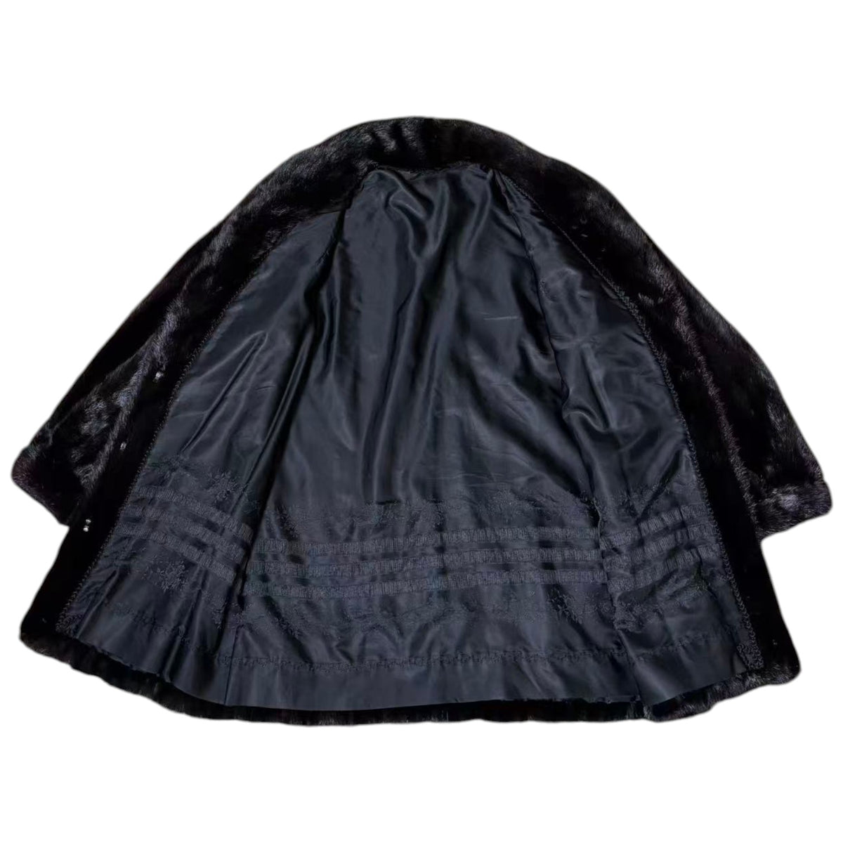 REAL MINK FUR COAT JACKET MID-LENGTH SHAWL COLLAR BLACK SIZE M FROM JAPAN