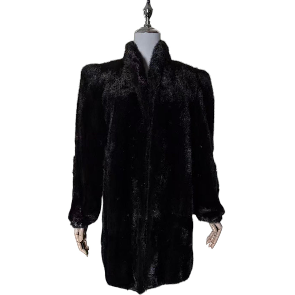 SAGA MINK REAL FUR COAT JACKET MID-LENGTH BLACK FROM JAPAN