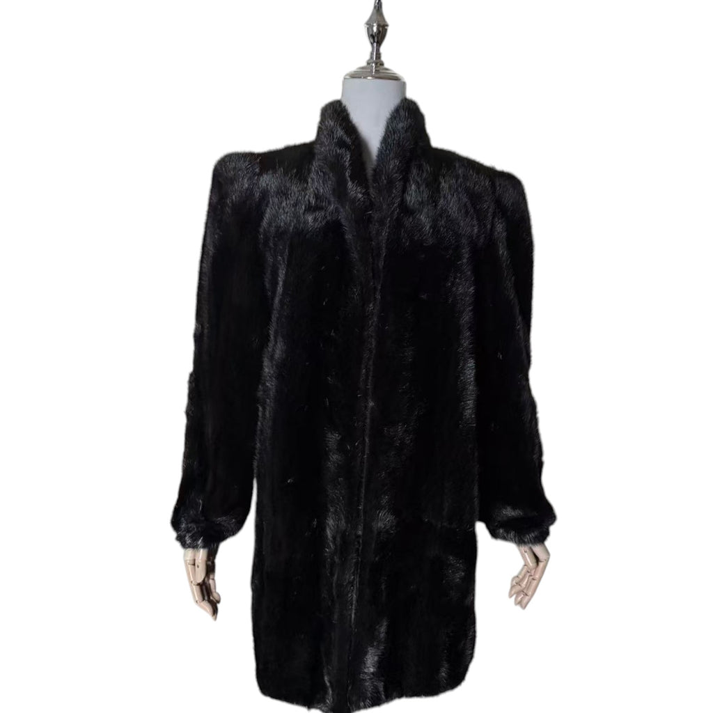 SAGA MINK REAL FUR COAT JACKET MID-LENGTH BLACK FROM JAPAN