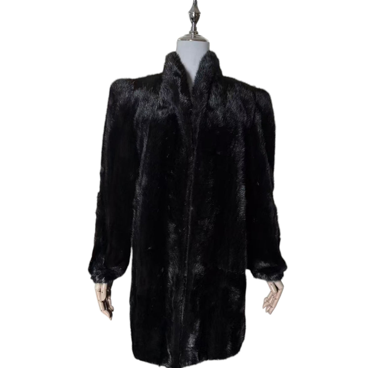 SAGA MINK REAL FUR COAT JACKET MID-LENGTH BLACK FROM JAPAN