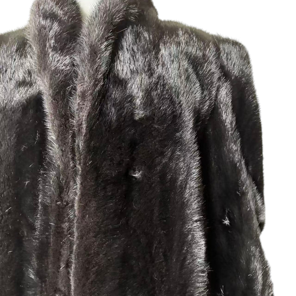 SAGA MINK REAL FUR COAT JACKET MID-LENGTH BLACK FROM JAPAN