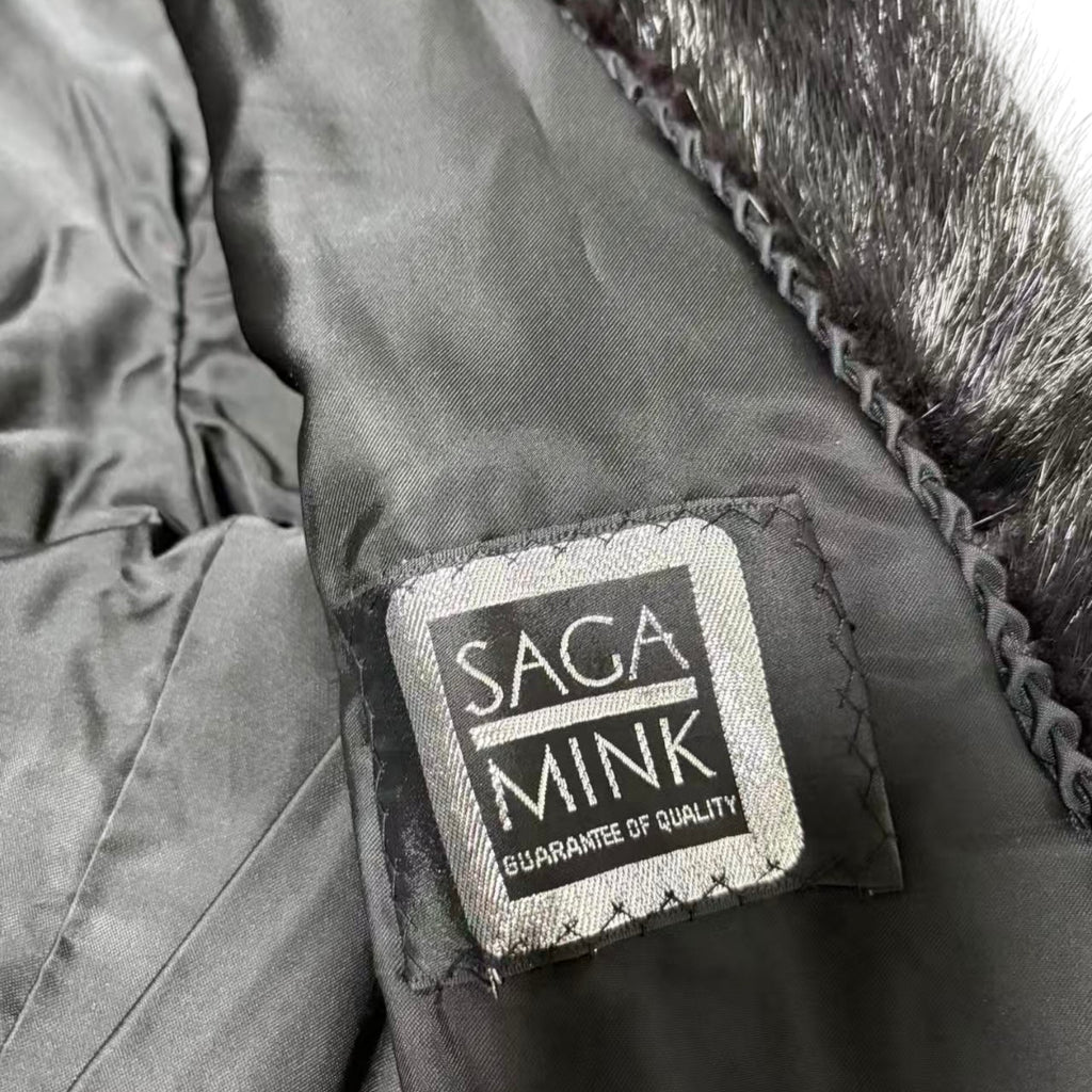 SAGA MINK REAL FUR COAT JACKET MID-LENGTH BLACK FROM JAPAN
