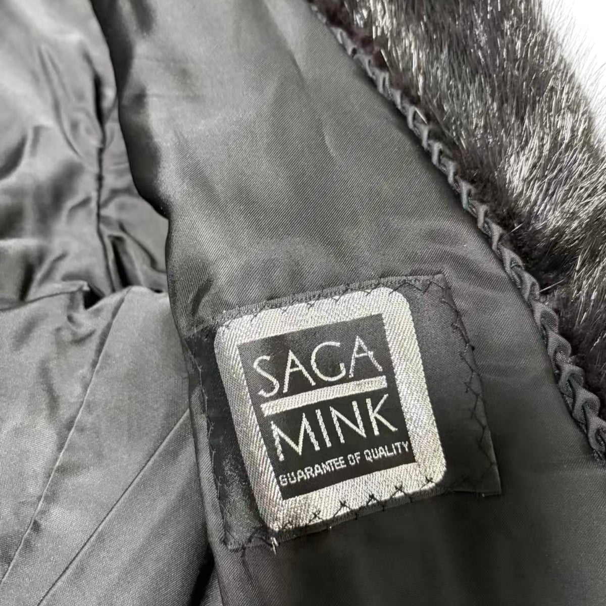 SAGA MINK REAL FUR COAT JACKET MID-LENGTH BLACK FROM JAPAN