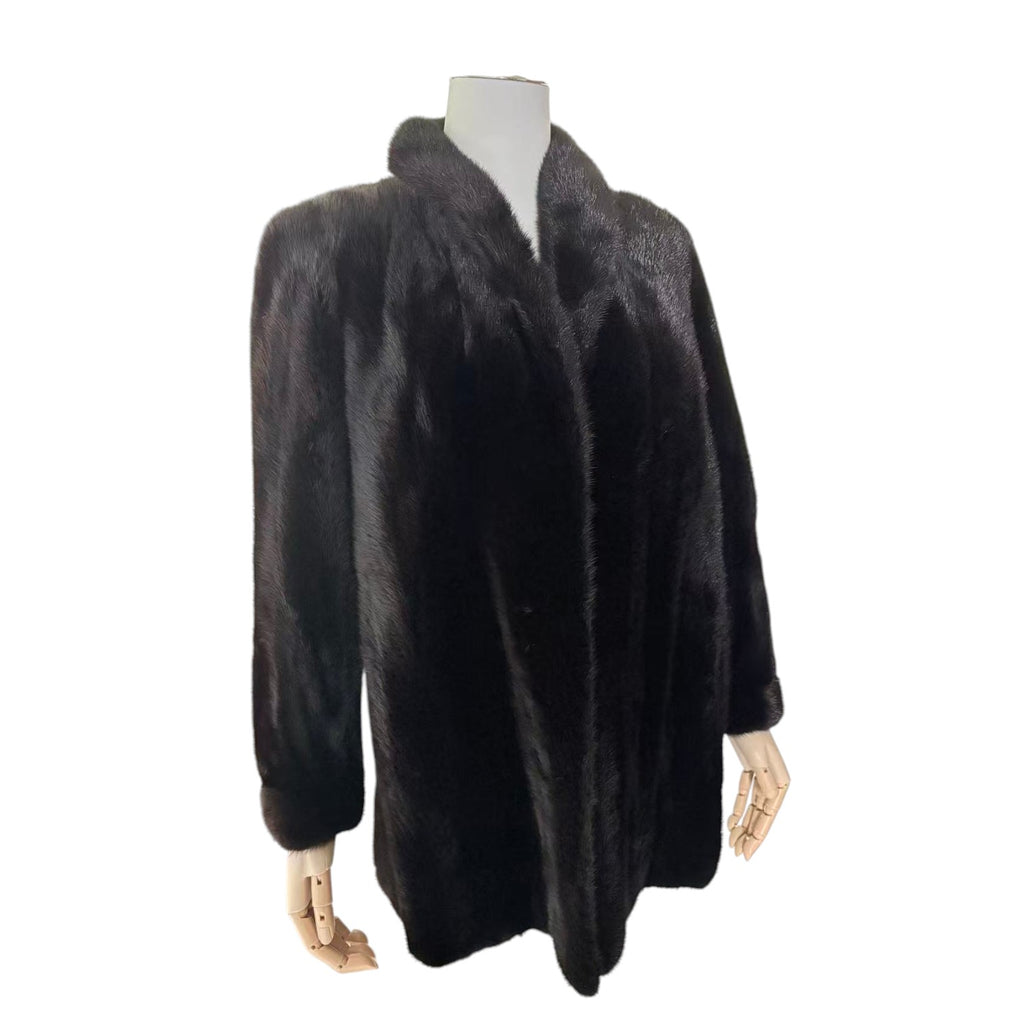 SAGA MINK REAL FUR COAT JACKET MID-LENGTH BLACK SIZE M FROM JAPAN