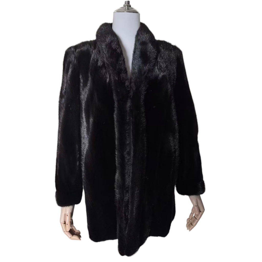 SAGA MINK REAL FUR COAT JACKET MID-LENGTH BLACK SIZE M FROM JAPAN