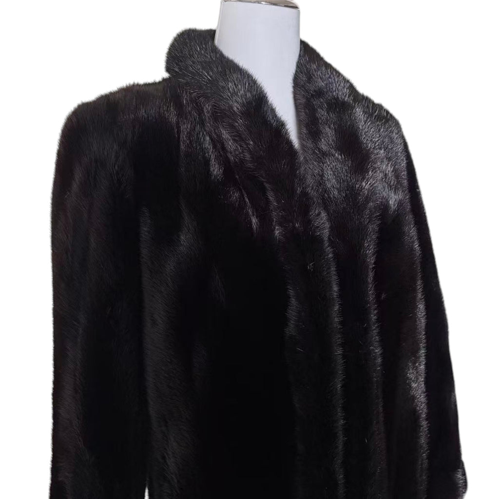 SAGA MINK REAL FUR COAT JACKET MID-LENGTH BLACK SIZE M FROM JAPAN