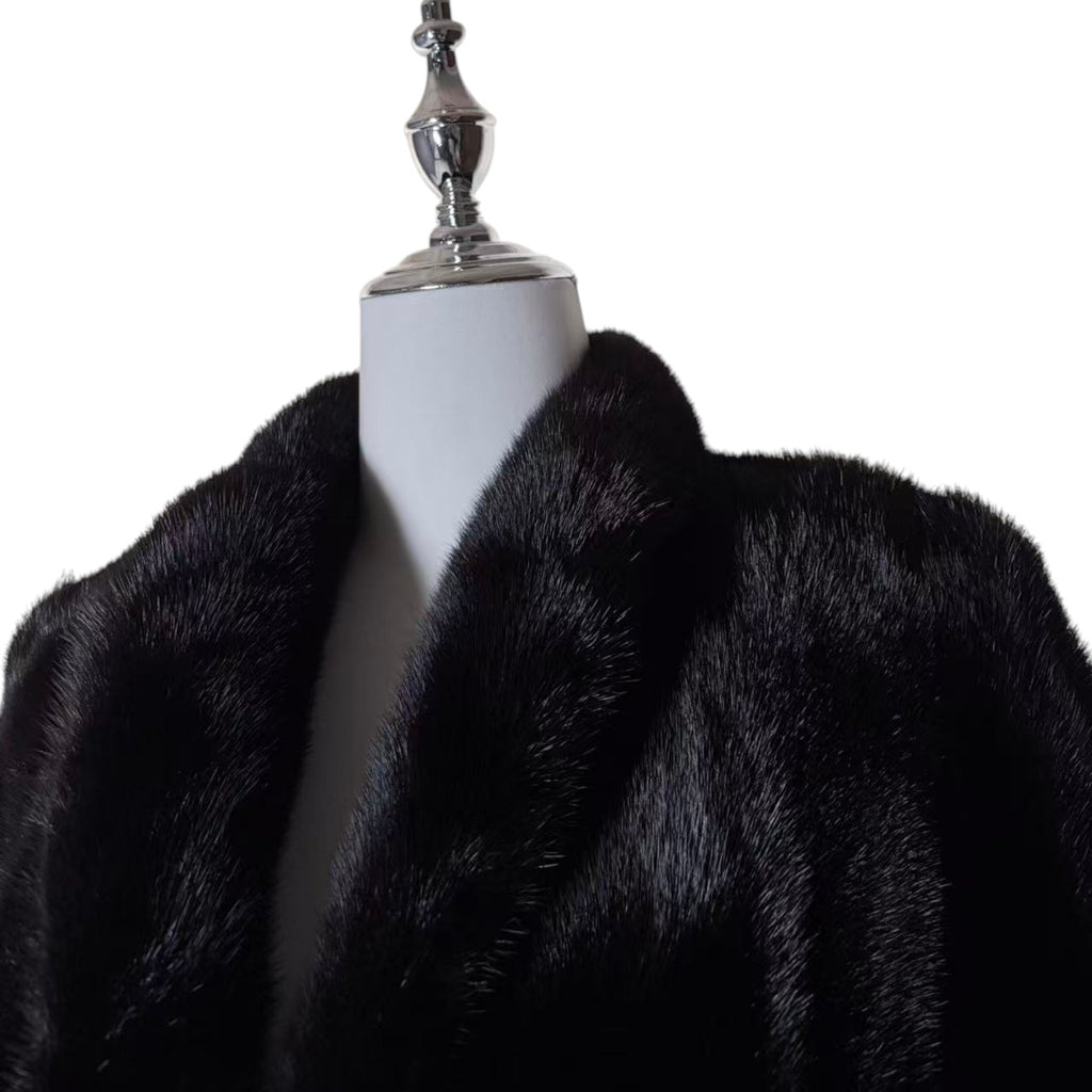 SAGA MINK REAL FUR COAT JACKET MID-LENGTH BLACK SIZE M FROM JAPAN