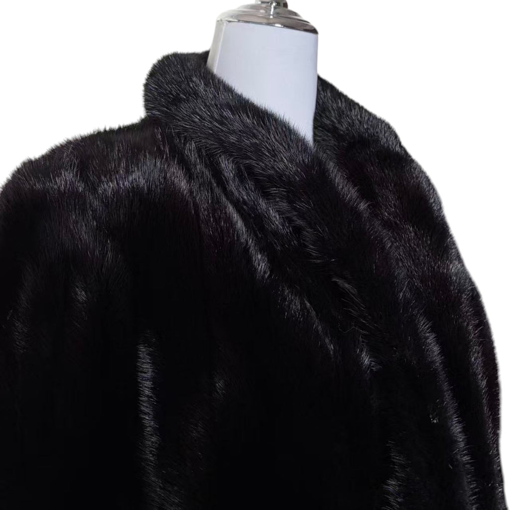 SAGA MINK REAL FUR COAT JACKET MID-LENGTH BLACK SIZE M FROM JAPAN