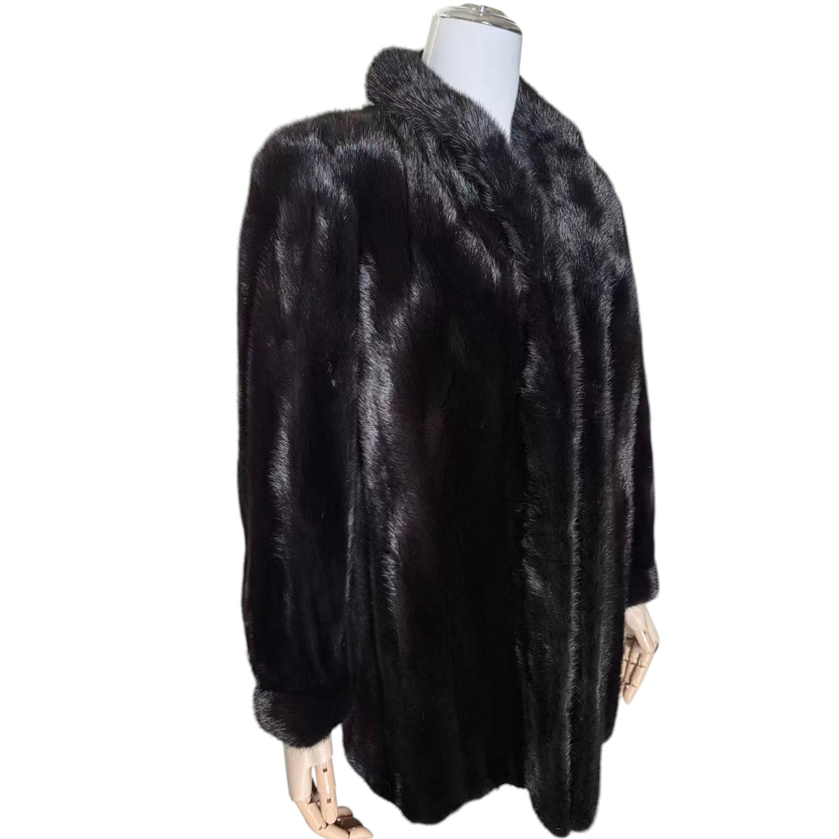 SAGA MINK REAL FUR COAT JACKET MID-LENGTH BLACK SIZE M FROM JAPAN