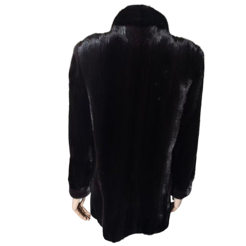 SAGA MINK REAL FUR COAT JACKET MID-LENGTH BLACK SIZE M FROM JAPAN