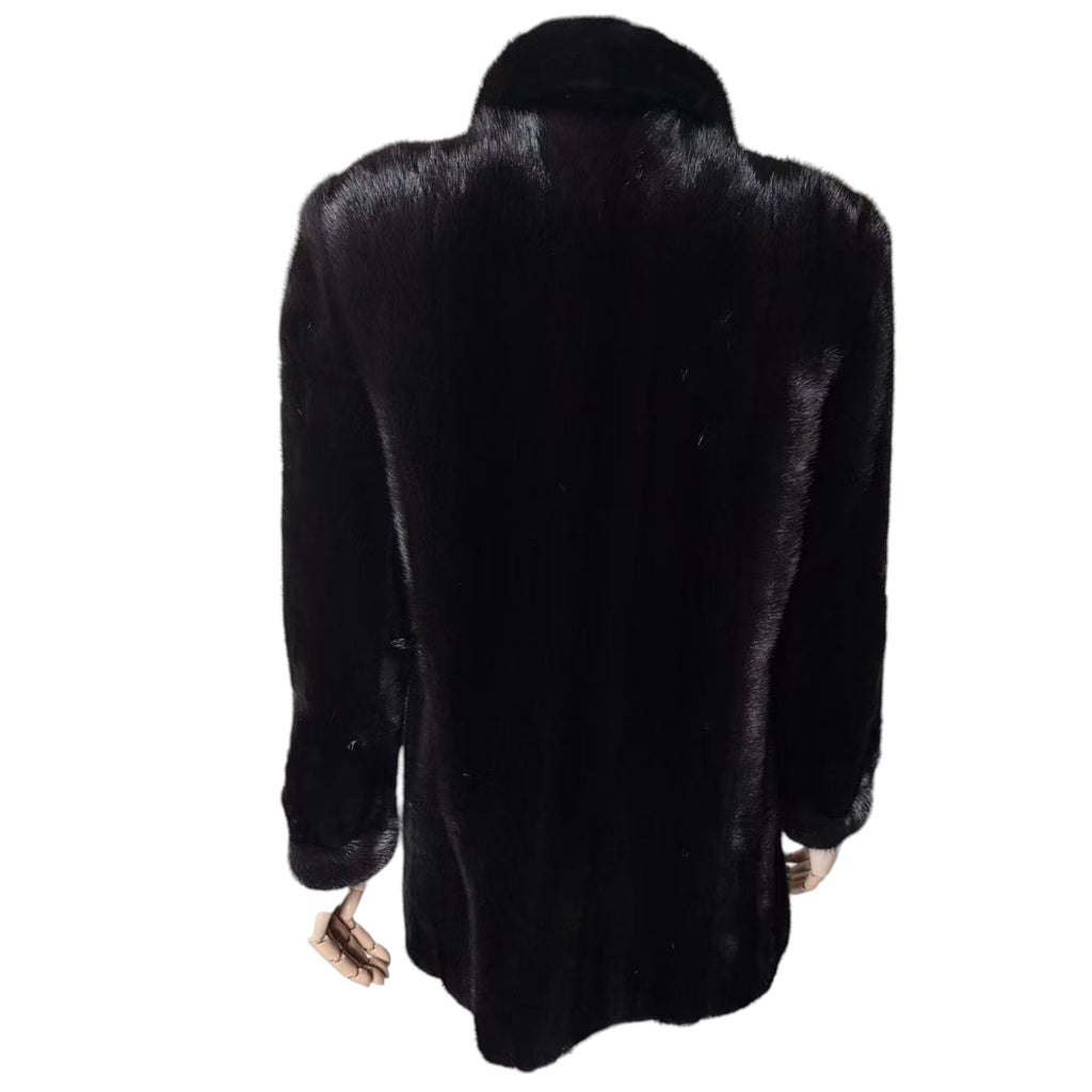 SAGA MINK REAL FUR COAT JACKET MID-LENGTH BLACK SIZE M FROM JAPAN