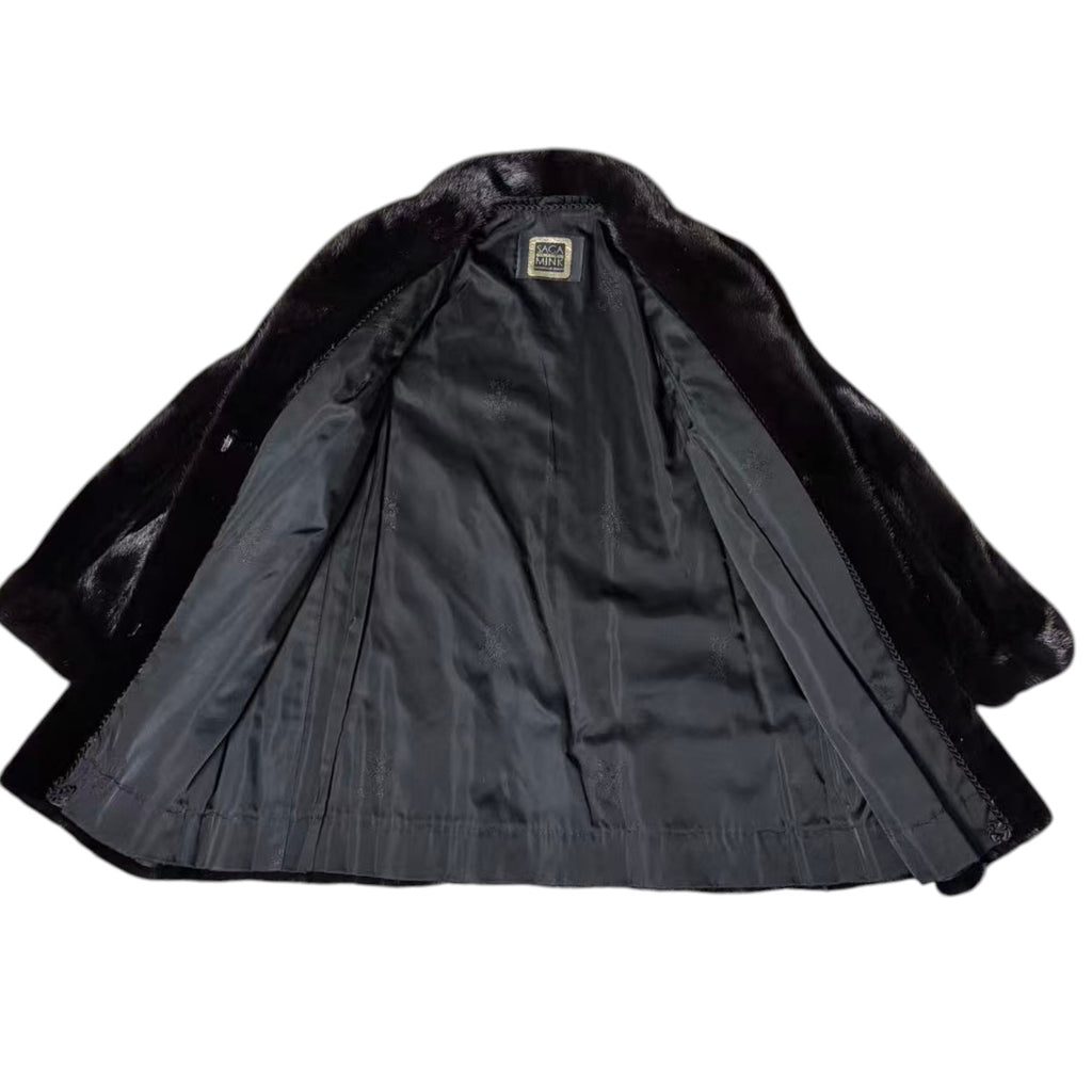 SAGA MINK REAL FUR COAT JACKET MID-LENGTH BLACK SIZE M FROM JAPAN