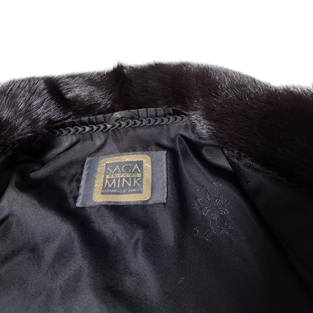 SAGA MINK REAL FUR COAT JACKET MID-LENGTH BLACK SIZE M FROM JAPAN
