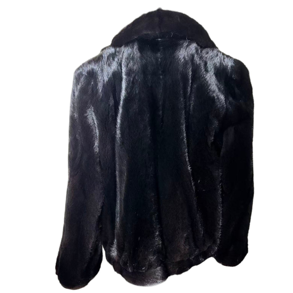 SAGA MINK REAL FUR COAT JACKET SHORT SHAWL COLLAR BLACK SIZE 11 M JAPAN