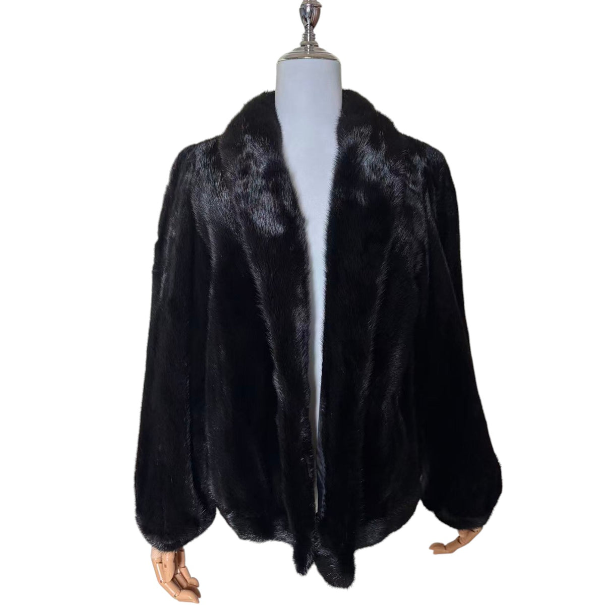 SAGA MINK REAL FUR COAT JACKET SHORT SHAWL COLLAR BLACK SIZE 11 M JAPAN