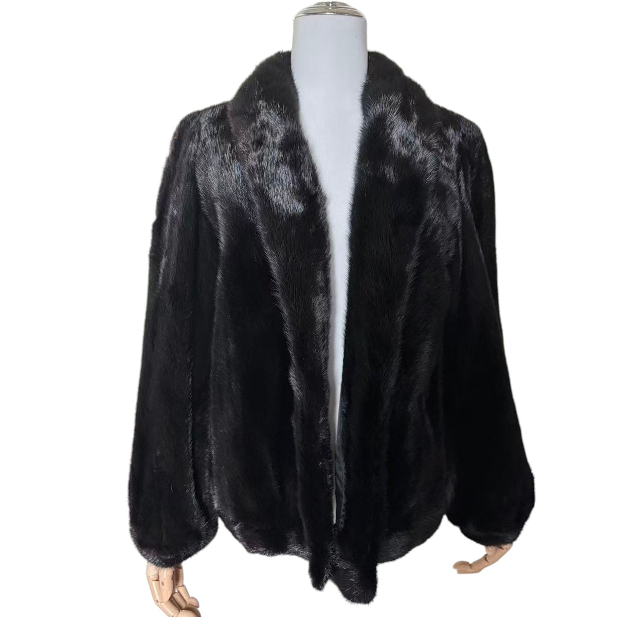 SAGA MINK REAL FUR COAT JACKET SHORT SHAWL COLLAR BLACK SIZE 11 M JAPAN