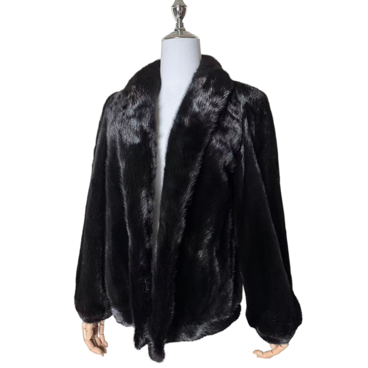 SAGA MINK REAL FUR COAT JACKET SHORT SHAWL COLLAR BLACK SIZE 11 M JAPAN
