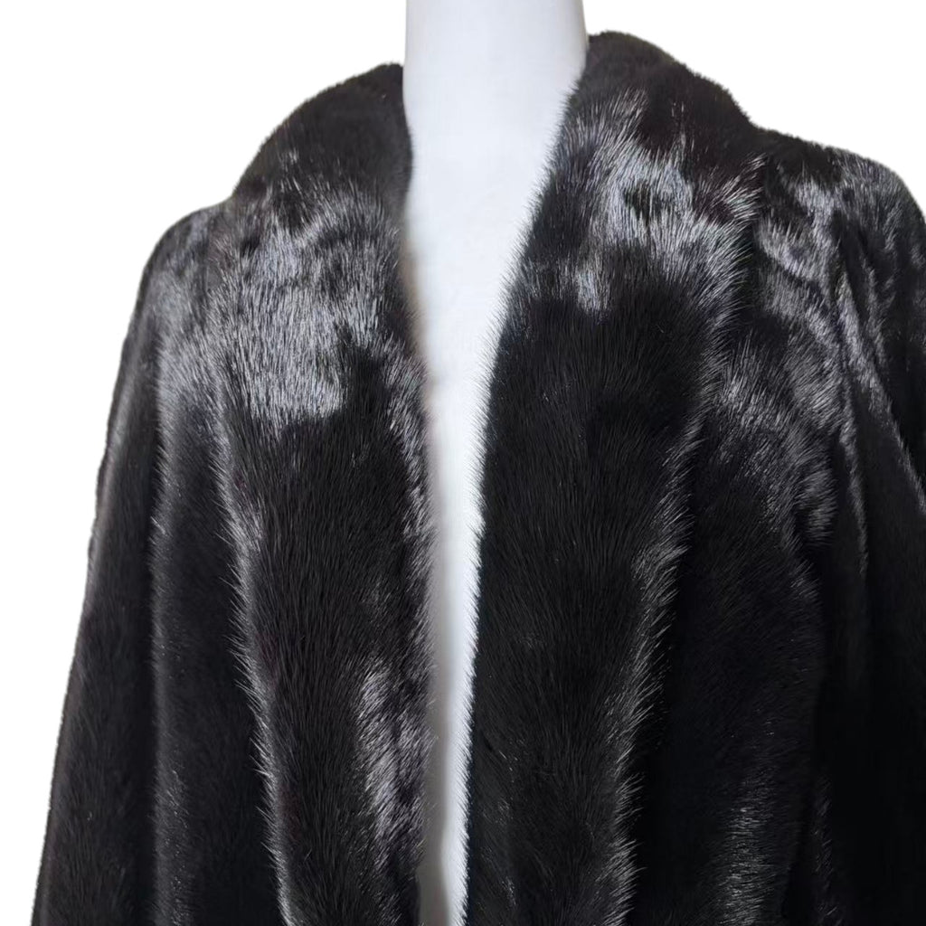 SAGA MINK REAL FUR COAT JACKET SHORT SHAWL COLLAR BLACK SIZE 11 M JAPAN