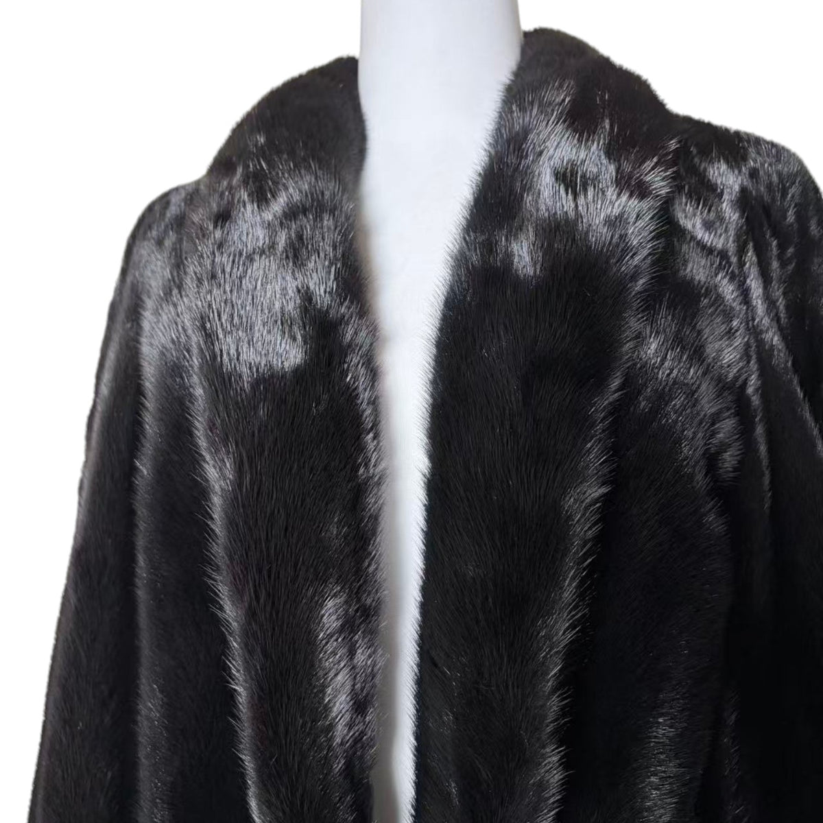 SAGA MINK REAL FUR COAT JACKET SHORT SHAWL COLLAR BLACK SIZE 11 M JAPAN