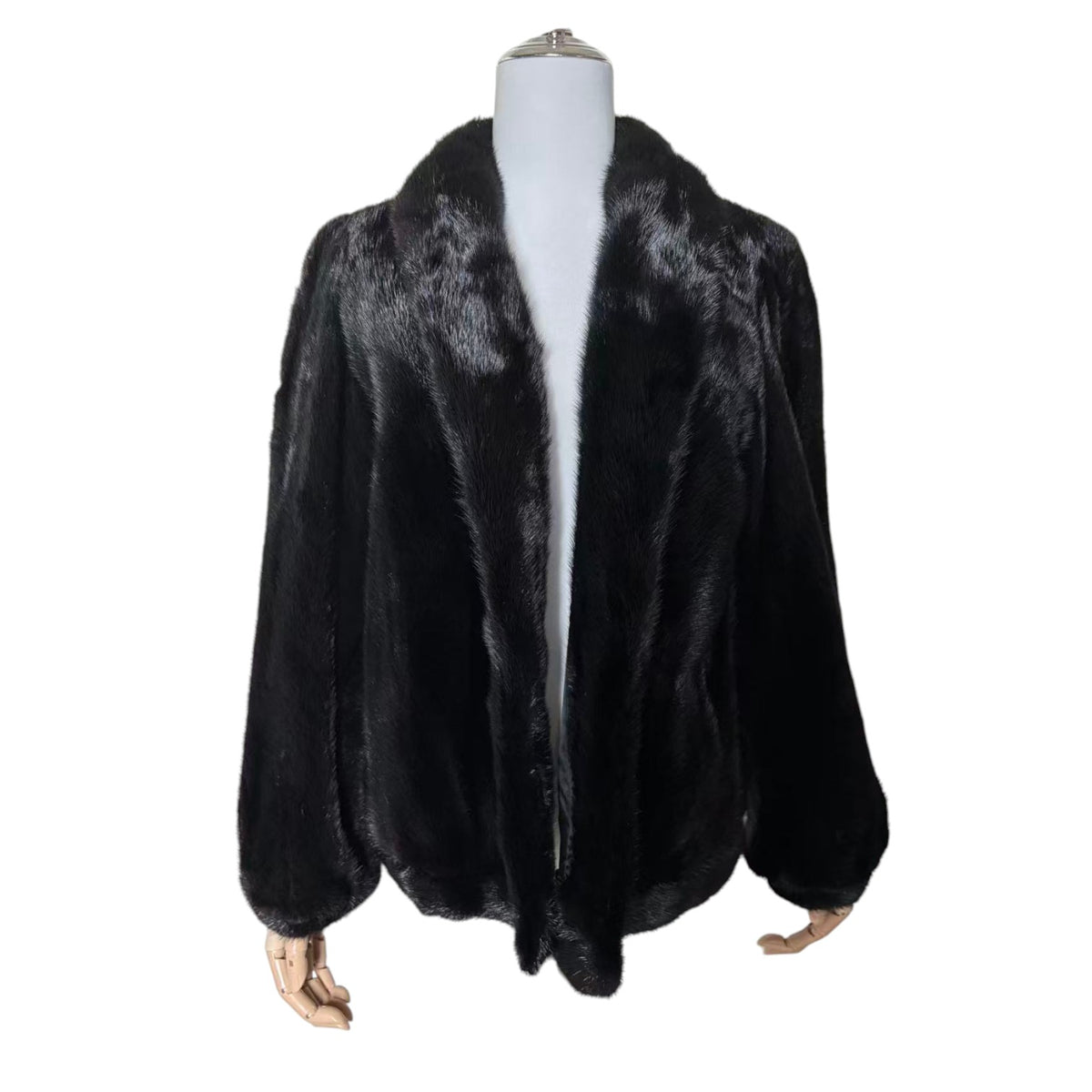 SAGA MINK REAL FUR COAT JACKET SHORT SHAWL COLLAR BLACK SIZE 11 M JAPAN
