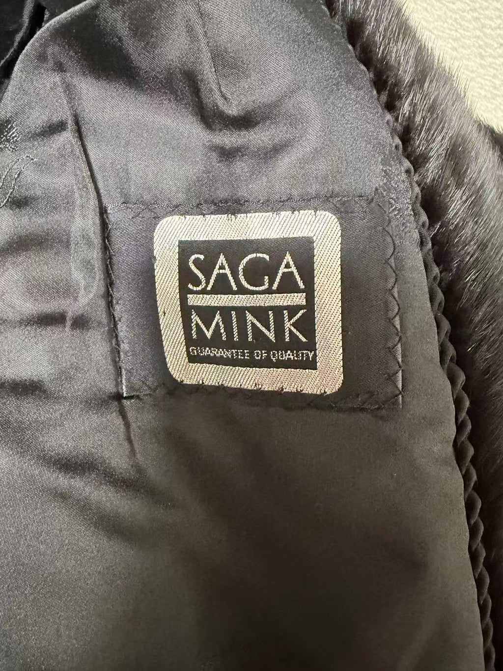 SAGA MINK REAL FUR COAT JACKET SHORT SHAWL COLLAR BLACK SIZE 11 M JAPAN