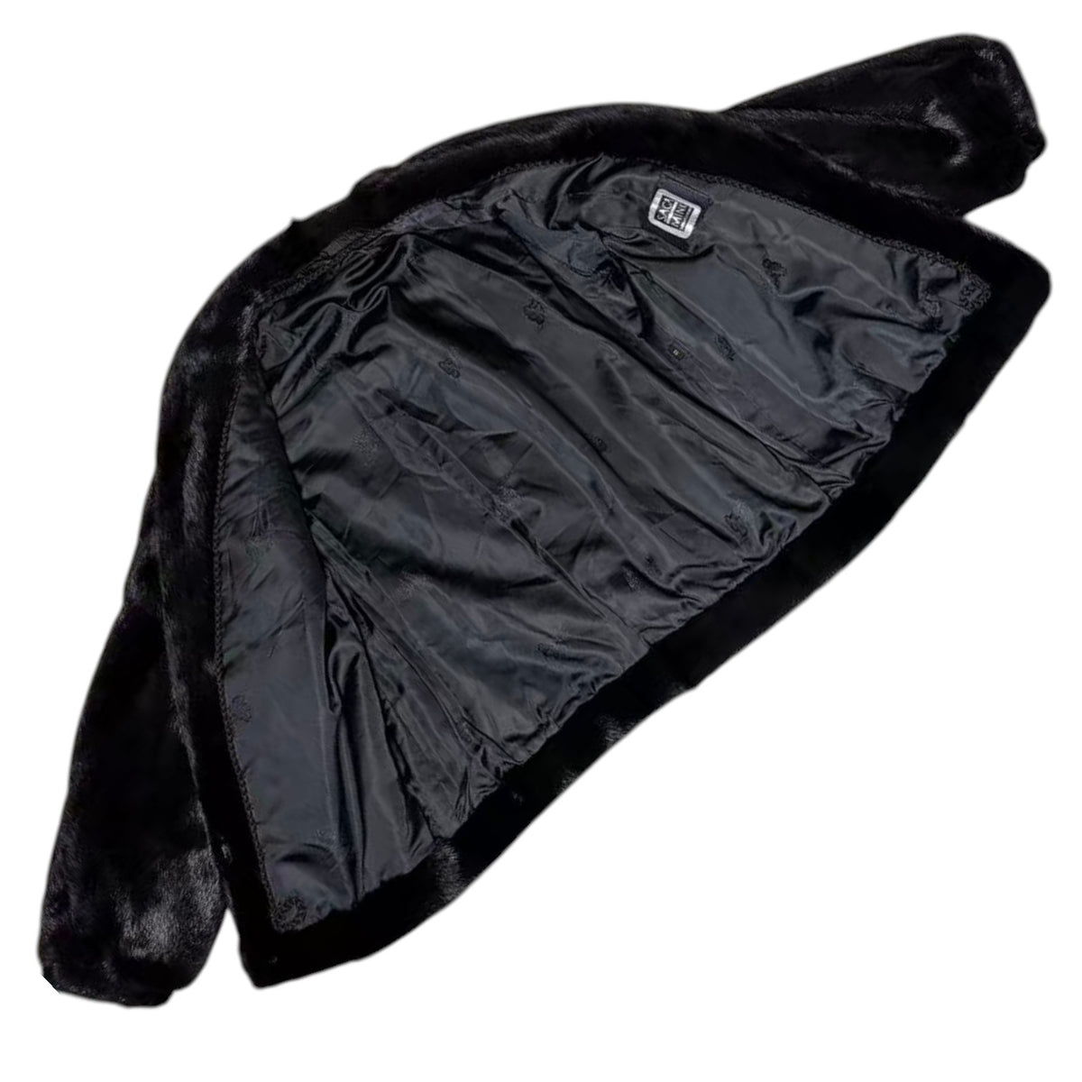SAGA MINK REAL FUR COAT JACKET SHORT SHAWL COLLAR BLACK SIZE 11 M JAPAN