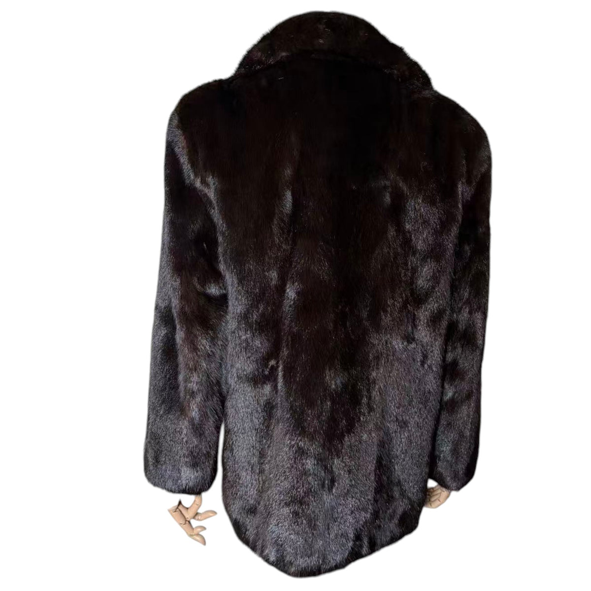 REAL MINK FUR COAT JACKET MID-LENGTH SHAWL COLLAR DARK BROWN FROM JAPAN