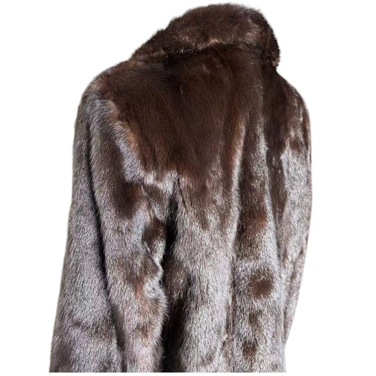 REAL MINK FUR COAT JACKET MID-LENGTH SHAWL COLLAR DARK BROWN FROM JAPAN