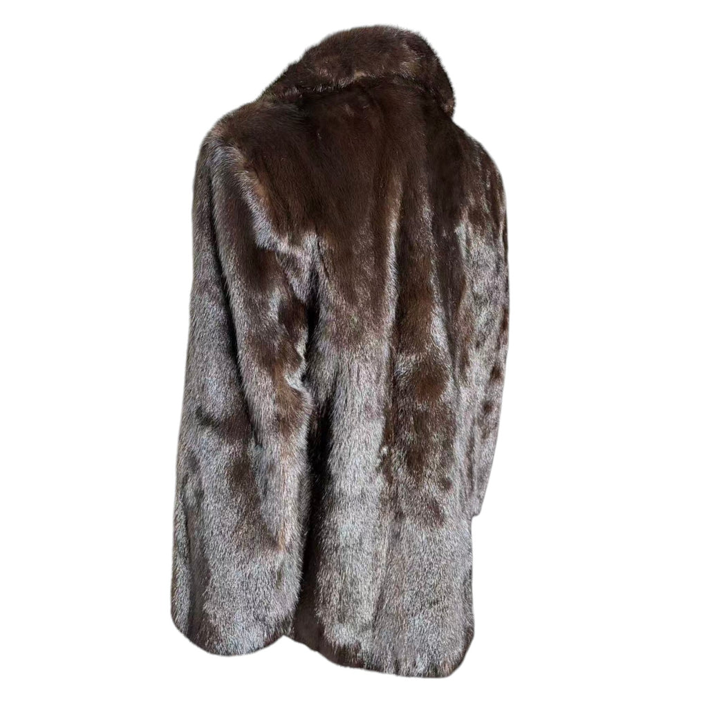 REAL MINK FUR COAT JACKET MID-LENGTH SHAWL COLLAR DARK BROWN FROM JAPAN