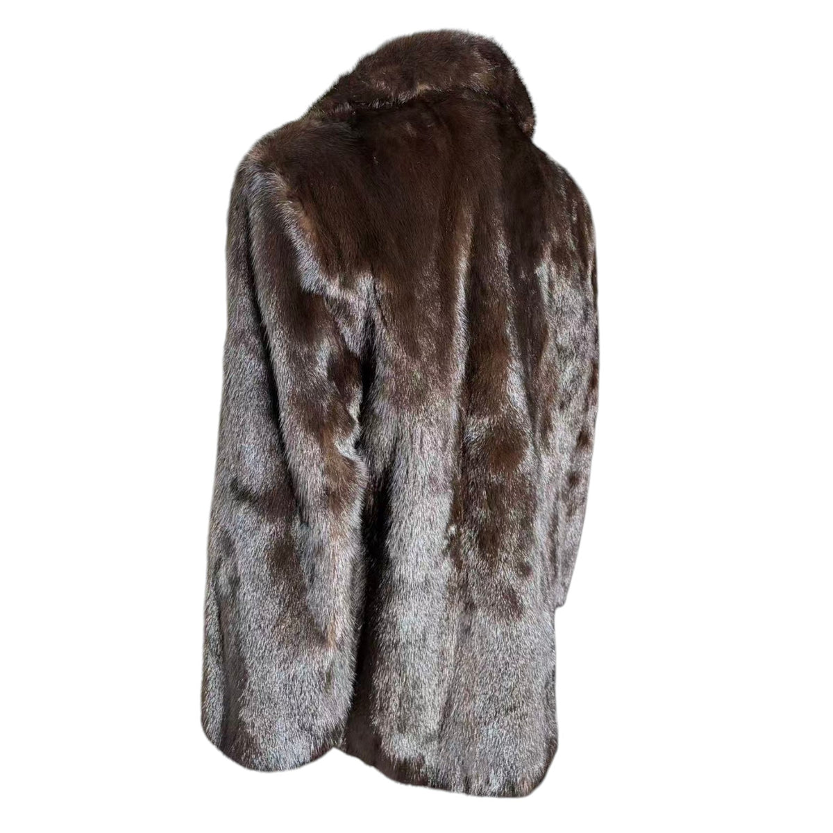 REAL MINK FUR COAT JACKET MID-LENGTH SHAWL COLLAR DARK BROWN FROM JAPAN