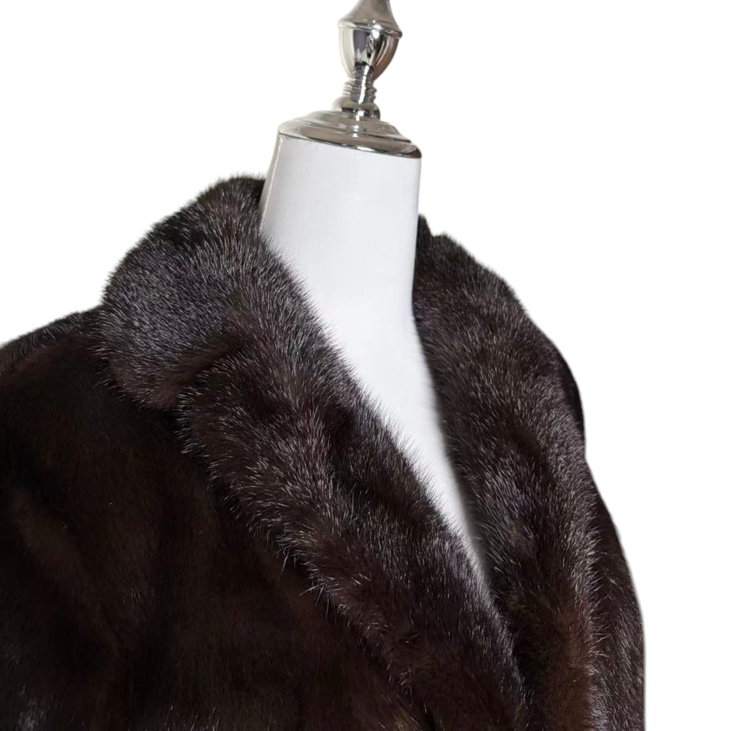 REAL MINK FUR COAT JACKET MID-LENGTH SHAWL COLLAR DARK BROWN FROM JAPAN