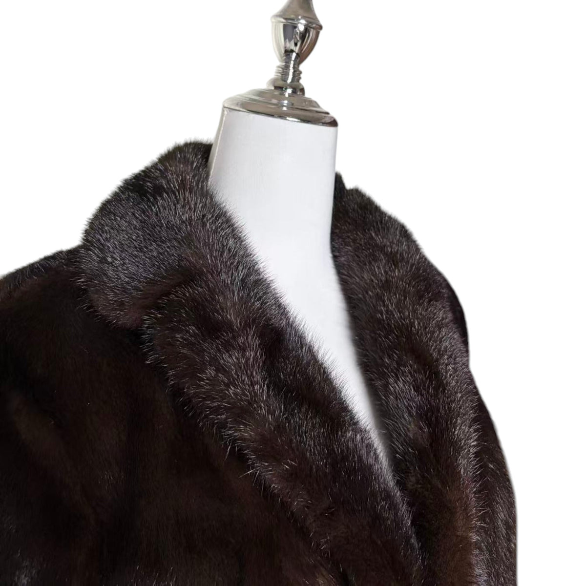 REAL MINK FUR COAT JACKET MID-LENGTH SHAWL COLLAR DARK BROWN FROM JAPAN
