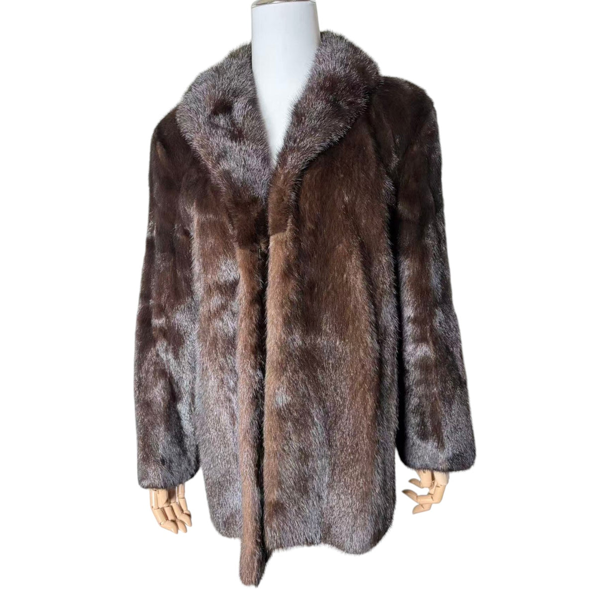 REAL MINK FUR COAT JACKET MID-LENGTH SHAWL COLLAR DARK BROWN FROM JAPAN