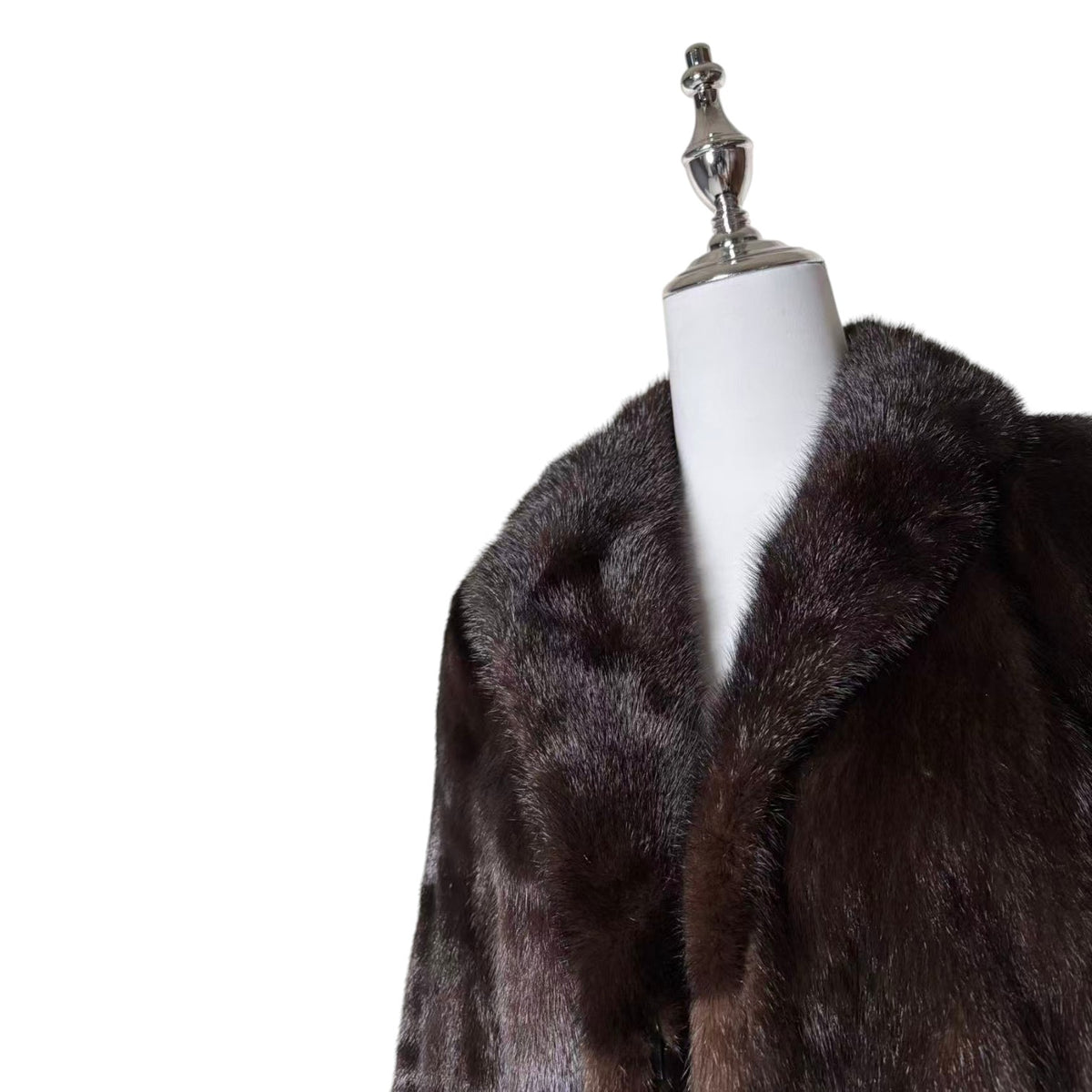 REAL MINK FUR COAT JACKET MID-LENGTH SHAWL COLLAR DARK BROWN FROM JAPAN