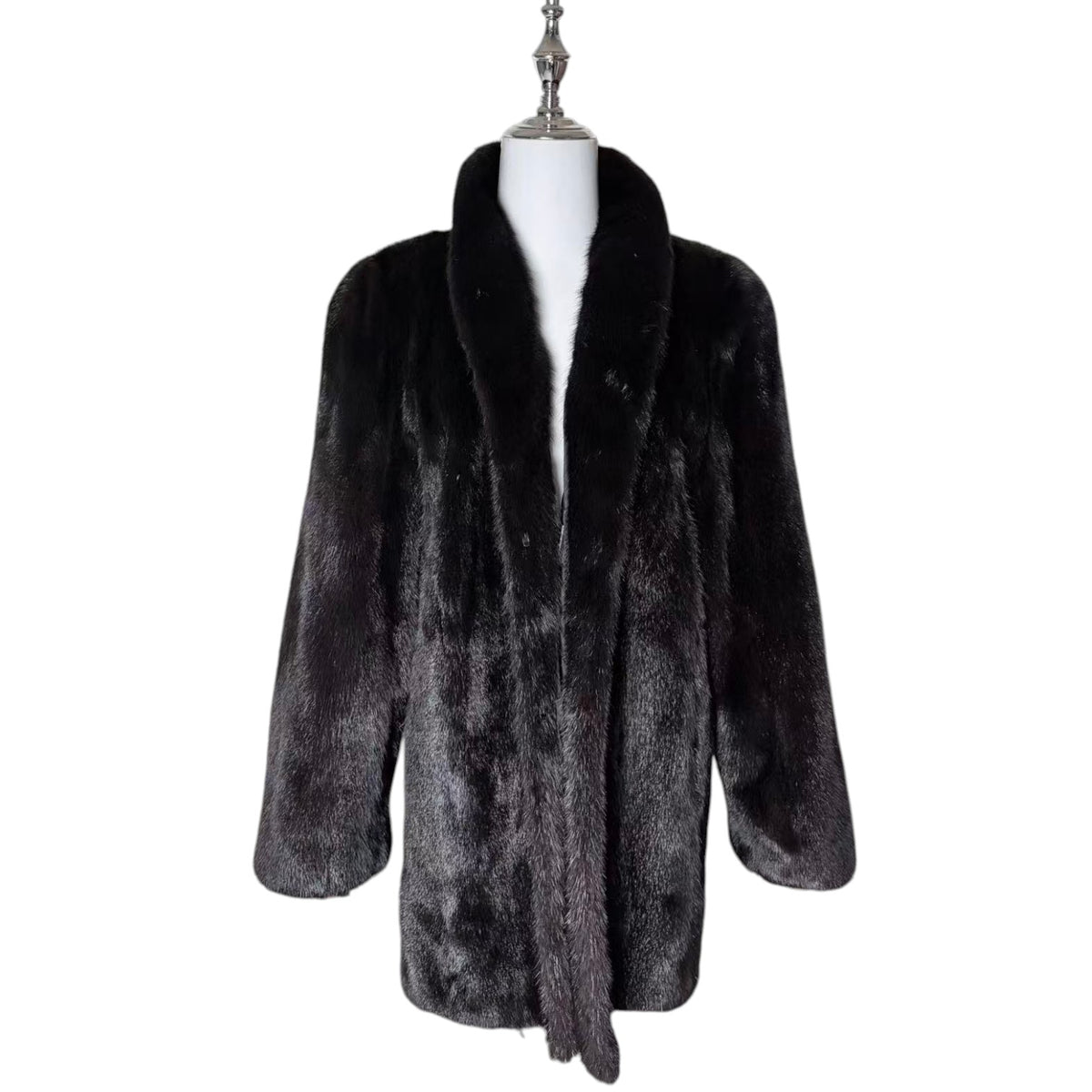 SAGA MINK SUPERB QUALITY REAL FUR COAT JACKET SHAWL COLLAR BLACK JAPAN