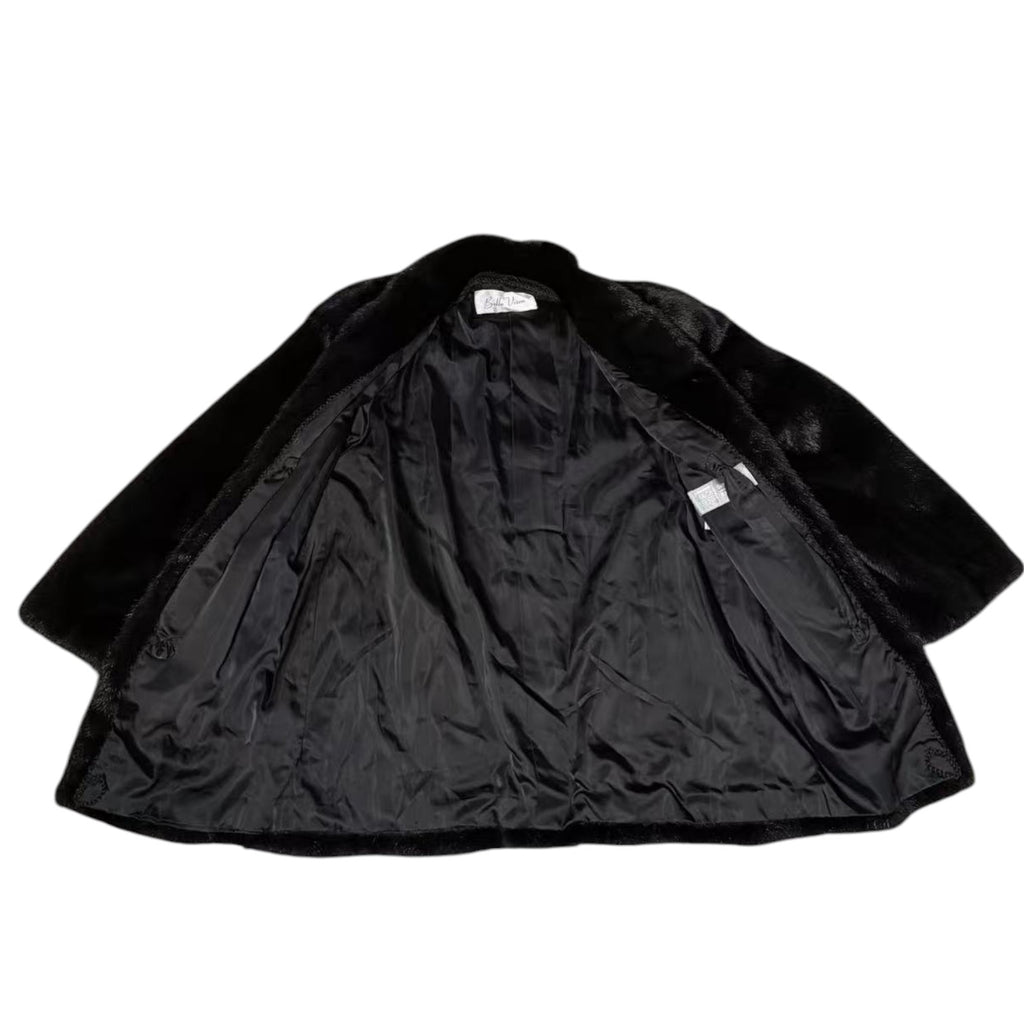 SAGA MINK SUPERB QUALITY REAL FUR COAT JACKET SHAWL COLLAR BLACK JAPAN