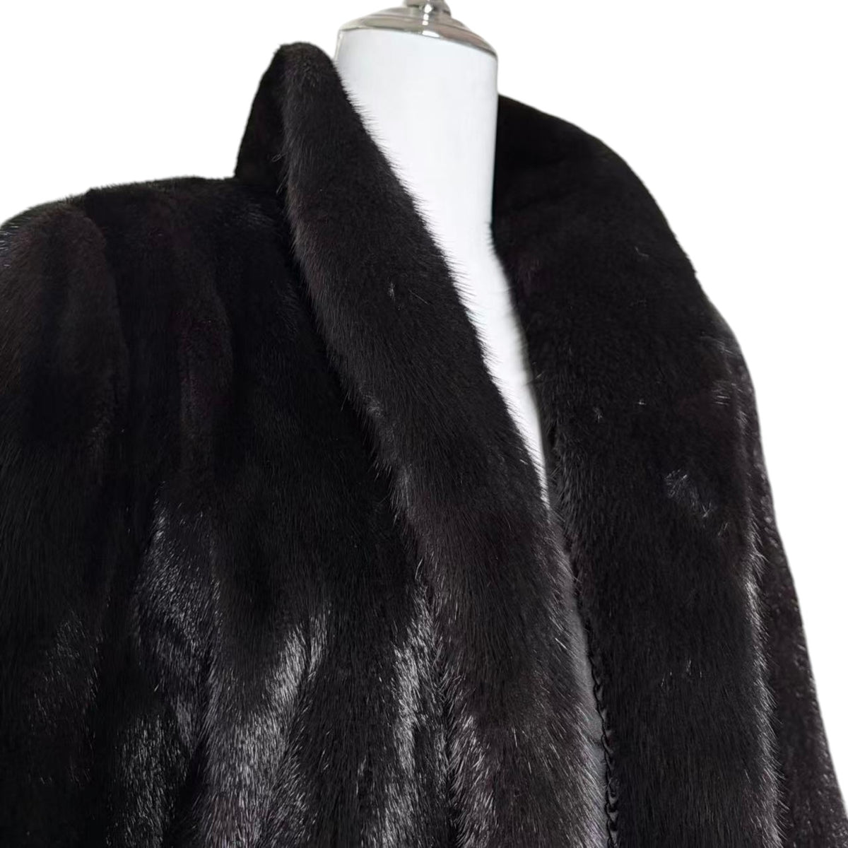 SAGA MINK SUPERB QUALITY REAL FUR COAT JACKET SHAWL COLLAR BLACK JAPAN