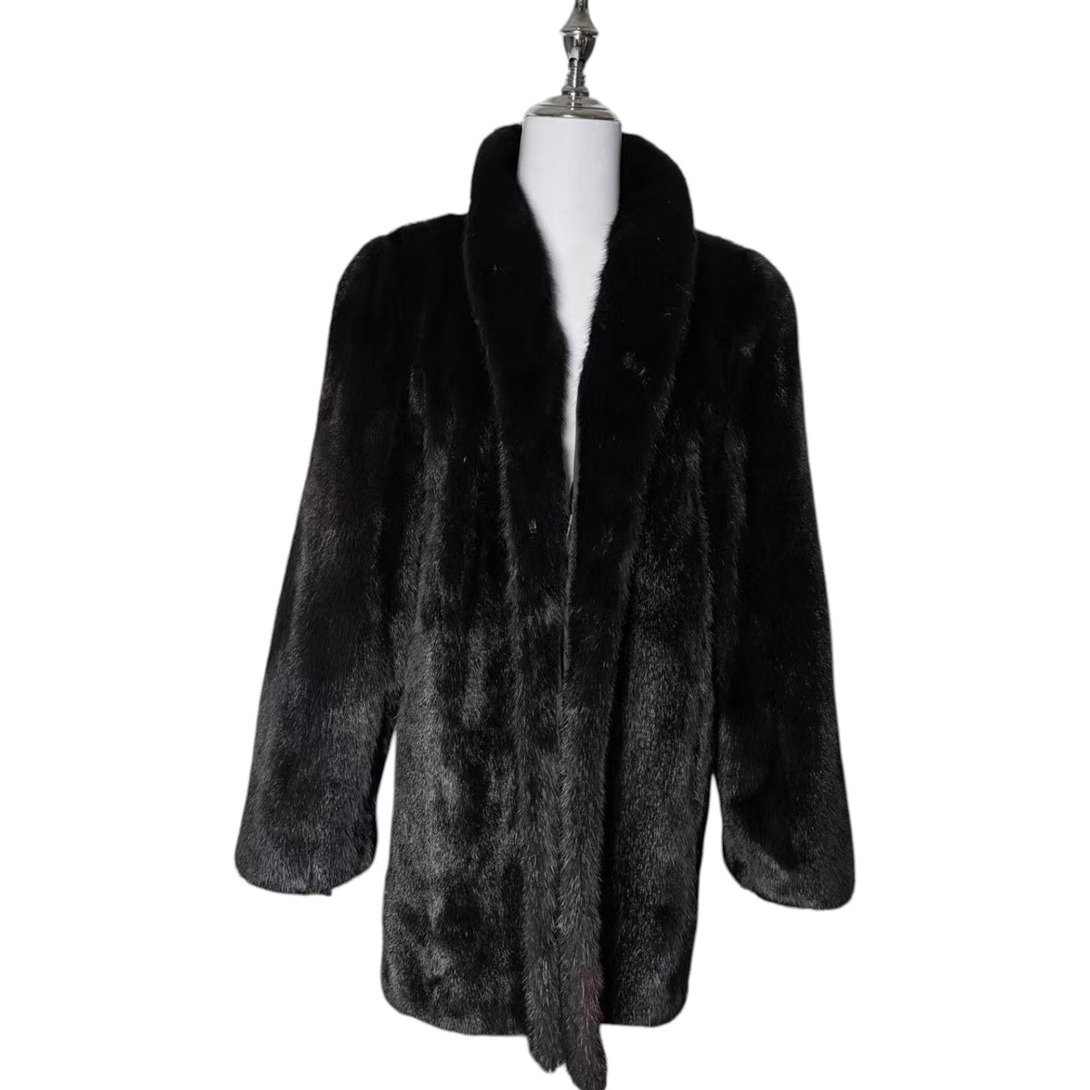 SAGA MINK SUPERB QUALITY REAL FUR COAT JACKET SHAWL COLLAR BLACK JAPAN